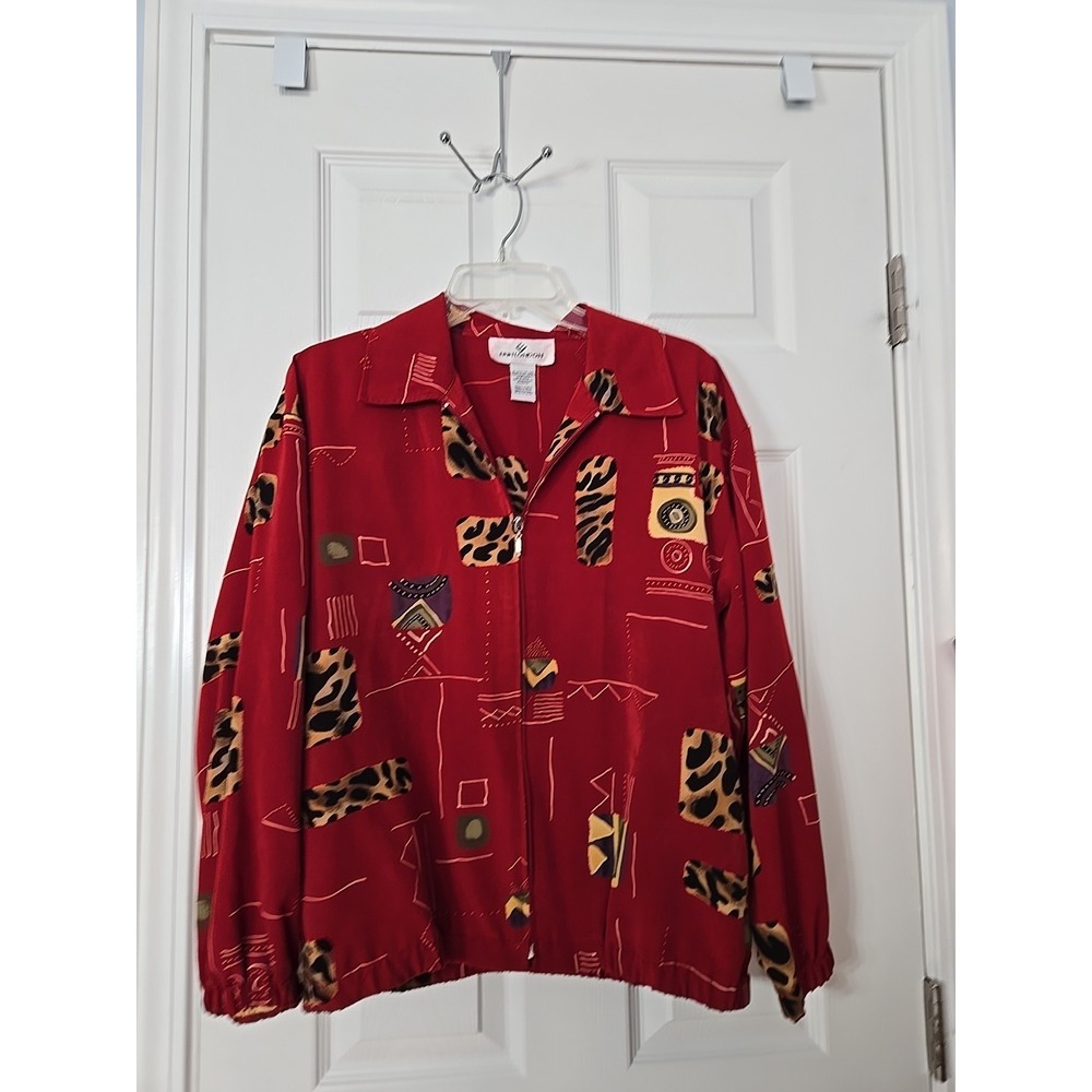 Erin London Women's Burqundy Leopard‎ Print Zip Jacket - Size Small